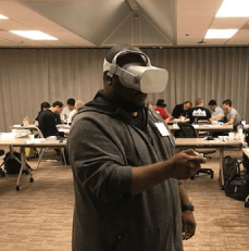 Person wearing virtual reality headset