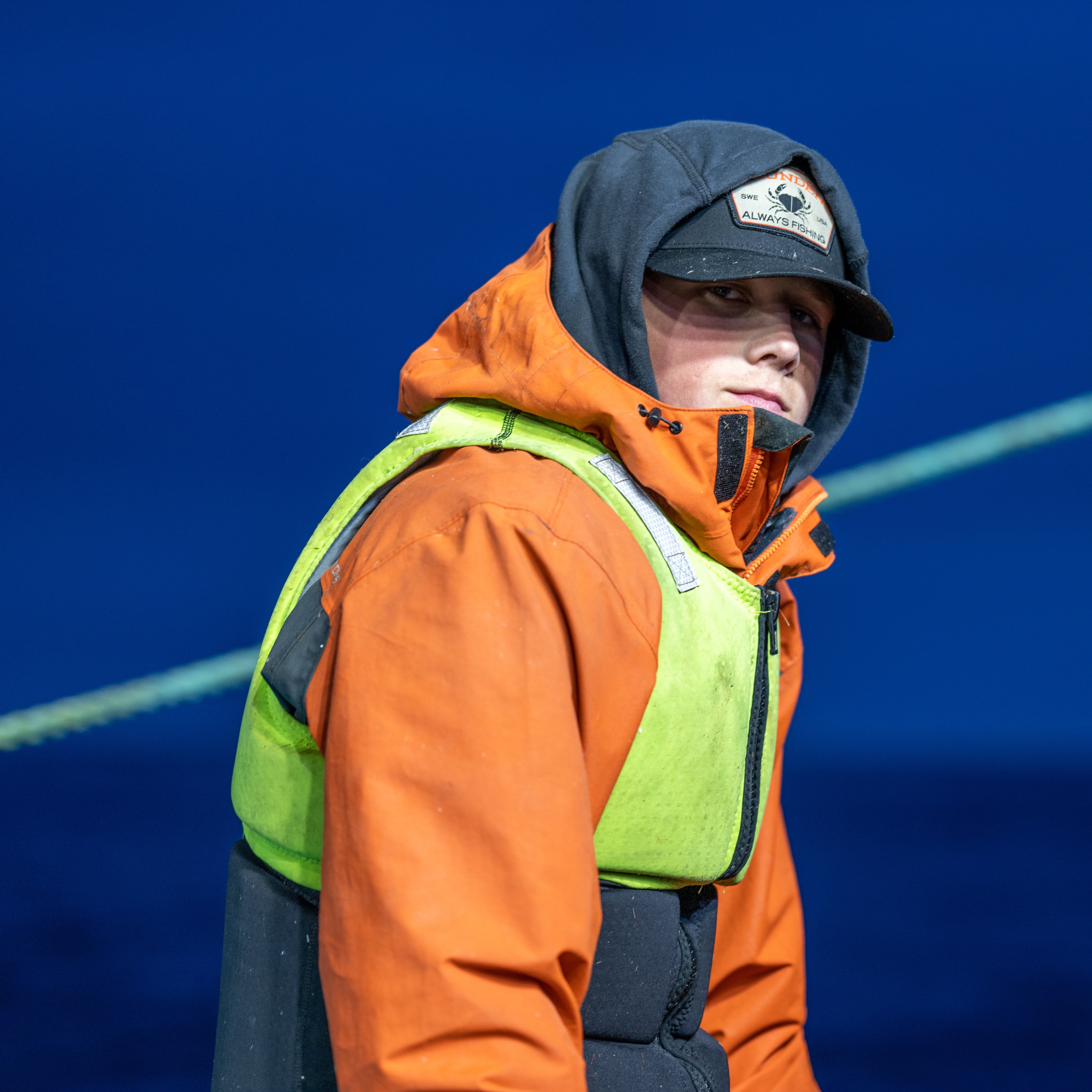 Fisherman wearing a lifejacket