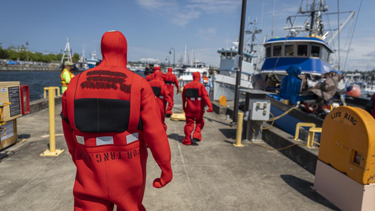 survival suit training at fishermen's terminal