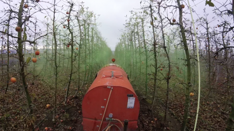 Sprayer in tree fruit field